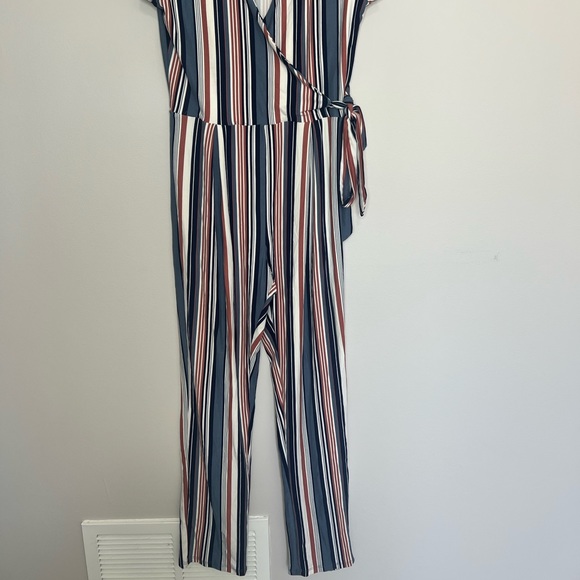 *Derek Heart Pink, Blue, & White Stripe Jumpsuit - Picture 2 of 10